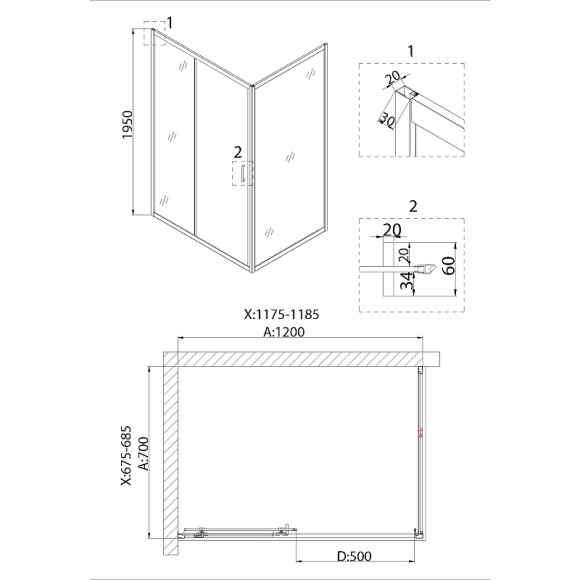 Душевая дверь Niagara Nova 120 NG-62-12A профиль Хром стекло прозрачное Душевая дверь Niagara Nova 120 NG-62-12A профиль Хром стекло прозрачное