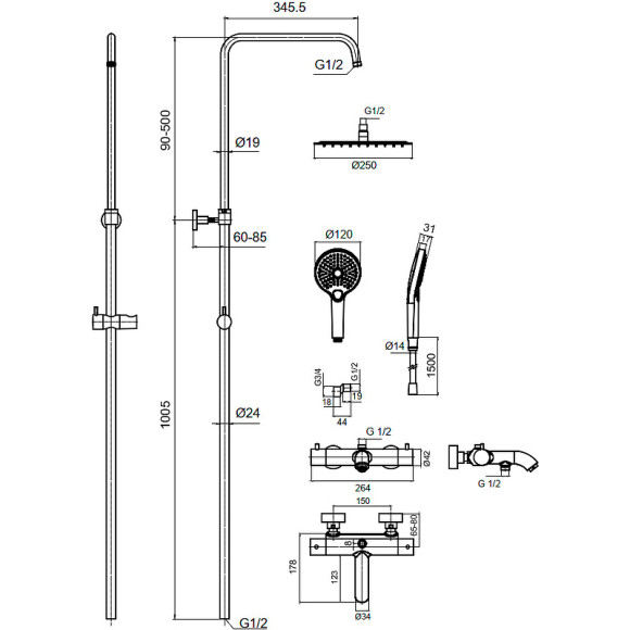 Душевая система AQUAme AQM8008GG с термостатом Золото Душевая система AQUAme AQM8008GG с термостатом Золото