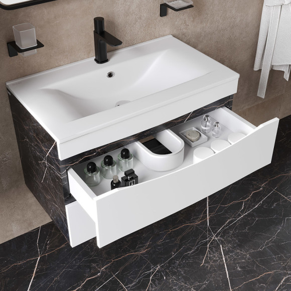 Тумба с раковиной Iddis Cloud 80 CLO80B0i95K подвесная Белая матовая Черный мрамор Тумба с раковиной Iddis Cloud 80 CLO80B0i95K подвесная Белая матовая Черный мрамор