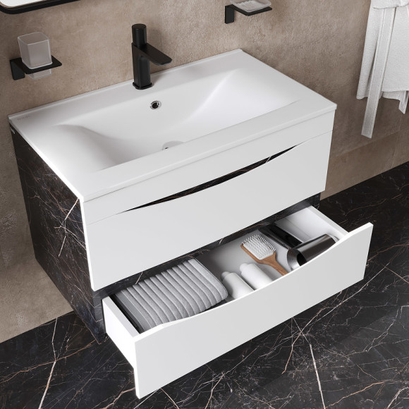 Тумба с раковиной Iddis Cloud 80 CLO80B0i95K подвесная Белая матовая Черный мрамор Тумба с раковиной Iddis Cloud 80 CLO80B0i95K подвесная Белая матовая Черный мрамор