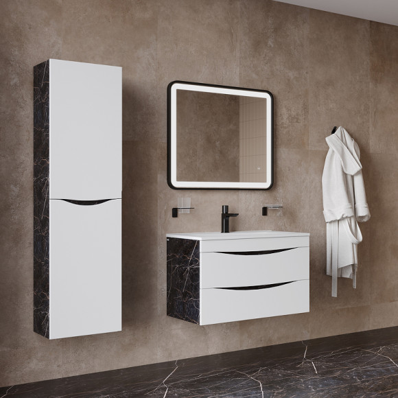 Тумба с раковиной Iddis Cloud 80 CLO80B0i95K подвесная Белая матовая Черный мрамор Тумба с раковиной Iddis Cloud 80 CLO80B0i95K подвесная Белая матовая Черный мрамор