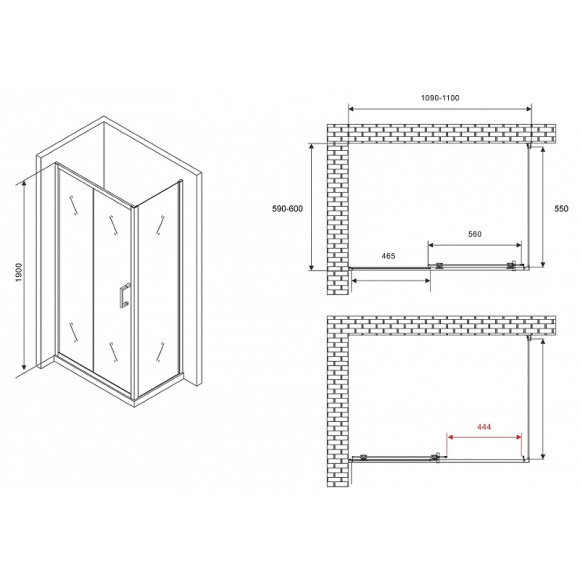 Душевой уголок Abber Schwarzer Diamant 110x60 AG30110B5-S60B5 профиль Черный стекло прозрачное Душевой уголок Abber Schwarzer Diamant 110x60 AG30110B5-S60B5 профиль Черный стекло прозрачное