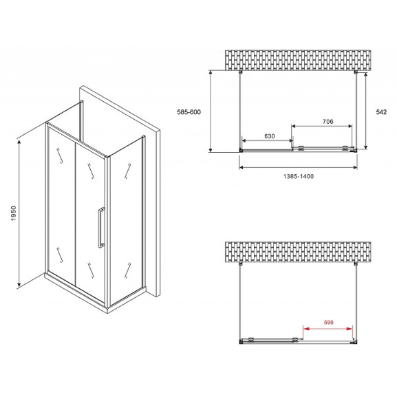 Душевой уголок Abber Schwarzer Diamant 140x60 AG30140BH-S60B-S60B профиль Черный стекло прозрачное Душевой уголок Abber Schwarzer Diamant 140x60 AG30140BH-S60B-S60B профиль Черный стекло прозрачное