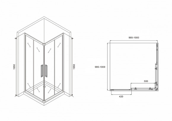 Душевой уголок Abber Schwarzer Diamant 100х100 AG02100BH профиль Черный стекло прозрачное