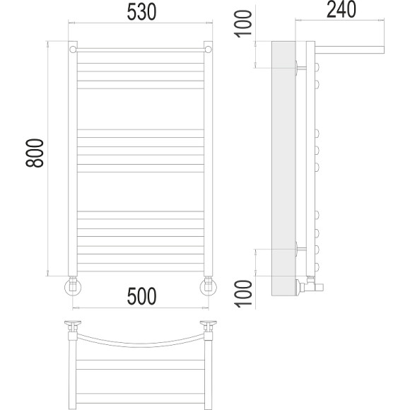 Водяной полотенцесушитель Terminus Енисей П10 500х800 4670078529565 с полкой Хром, нижнее подключение, G 1/2" ВР, с угловым соединением Водяной полотенцесушитель Terminus Енисей П10 500х800 4670078529565 с полкой Хром, нижнее подключение, G 1/2" ВР, с угловым соединением