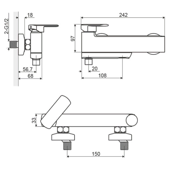 Смеситель для ванны Excellent Pride AREX.4005CR Хром Смеситель для ванны Excellent Pride AREX.4005CR Хром