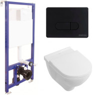 Комплект унитаза Villeroy&Boch O Novo 5660H101 с инсталляцией Berges Novum D5 040235 с сиденьем Микролифт и Черной матовой клавишей смыва Комплект унитаза Villeroy&Boch O Novo 5660H101 с инсталляцией Berges Novum D5 040235 с сиденьем Микролифт и Черной матовой клавишей смыва
