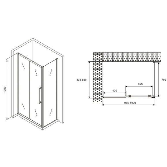 Душевой уголок Abber Schwarzer Diamant 100x85 AG30100H-S85 профиль Хром стекло прозрачное Душевой уголок Abber Schwarzer Diamant 100x85 AG30100H-S85 профиль Хром стекло прозрачное