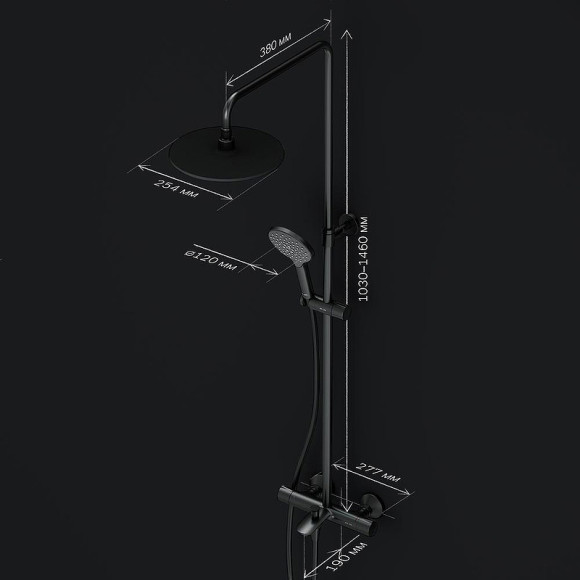 Душевая система AM.PM Like F0780522 с термостатом Черная матовая