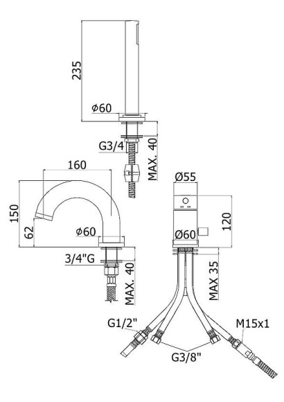 Смеситель на борт ванны Paffoni Light LIG047ST Сталь