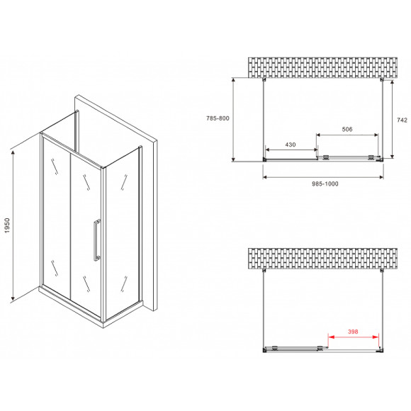 Душевой уголок Abber Schwarzer Diamant 100x80 AG30100BMH-S80BM-S80BM профиль Черный стекло матовое Душевой уголок Abber Schwarzer Diamant 100x80 AG30100BMH-S80BM-S80BM профиль Черный стекло матовое