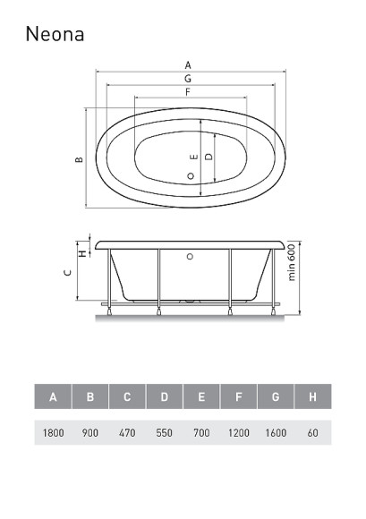 Акриловая ванна Relisan Neona 180x90 Гл000000548 без гидромассажа Акриловая ванна Relisan Neona 180x90 Гл000000548 без гидромассажа