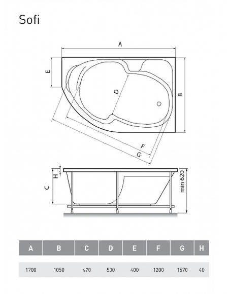 Акриловая ванна Relisan Sofi 170х105 R Гл000009445 без гидромассажа