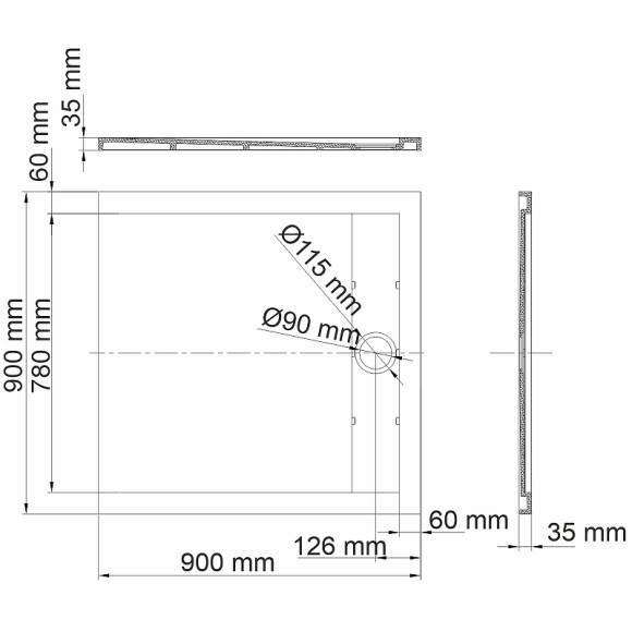 Душевой поддон из искусственного камня WasserKRAFT Abens 90x90 20T03 Черный матовый Душевой поддон из искусственного камня WasserKRAFT Abens 90x90 20T03 Черный матовый