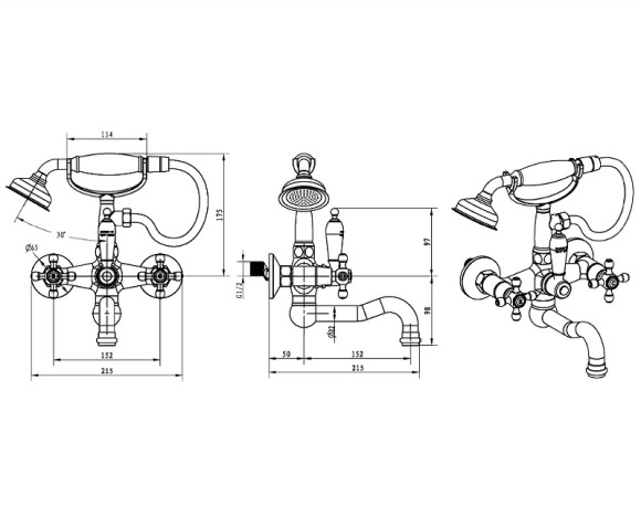 Смеситель для ванны Boheme Royal Cristal 293-Royal Золото Смеситель для ванны Boheme Royal Cristal 293-Royal Золото