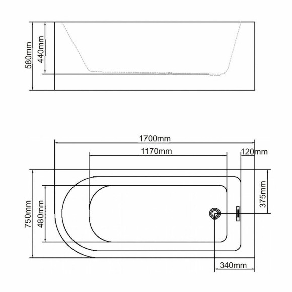 Акриловая ванна Swedbe Vita 170х75 R 8843 без гидромассажа Акриловая ванна Swedbe Vita 170х75 R 8843 без гидромассажа