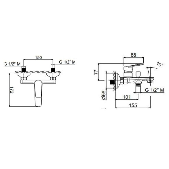 Смеситель для ванны Kerama Marazzi Nota 33080KM.21.018 Хром Смеситель для ванны Kerama Marazzi Nota 33080KM.21.018 Хром