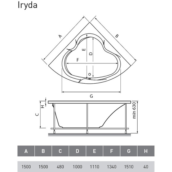 Акриловая ванна Vayer Iryda 150x150 Гл000006822 без гидромассажа