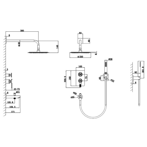 Душевая система Bronze de Luxe 1760'S 6630CC Хром Душевая система Bronze de Luxe 1760'S 6630CC Хром