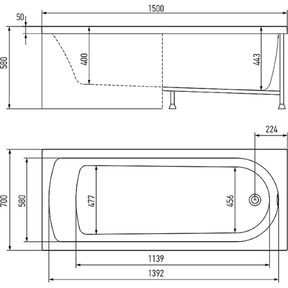 Акриловая ванна Timo Mika 150x70 MIKA1570 без гидромассажа Акриловая ванна Timo Mika 150x70 MIKA1570 без гидромассажа