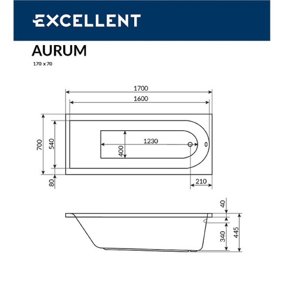 Акриловая ванна Excellent Aurum 170x70 WAEX.AUR17.AERO.CR с аэромассажем Акриловая ванна Excellent Aurum 170x70 WAEX.AUR17.AERO.CR с аэромассажем