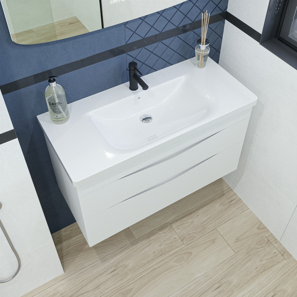 Тумба под раковину Caprigo Lento 100 36214-SF027 подвесная Белая матовая Тумба под раковину Caprigo Lento 100 36214-SF027 подвесная Белая матовая