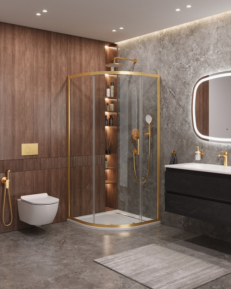 Душевой уголок Cezares Molveno 90x90 MOLVENO-R-1-90-C-BORO-IV профиль Брашированное золото стекло прозрачное