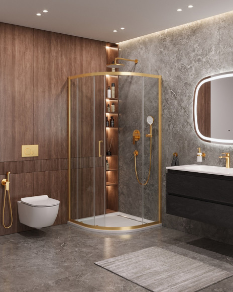 Душевой уголок Cezares Molveno 90x90 MOLVENO-R-1-90-C-BORO-IV профиль Брашированное золото стекло прозрачное