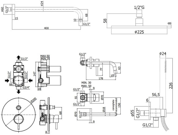 Комплект смесителей Paffoni Light KITLIG015NO006 Черный матовый
