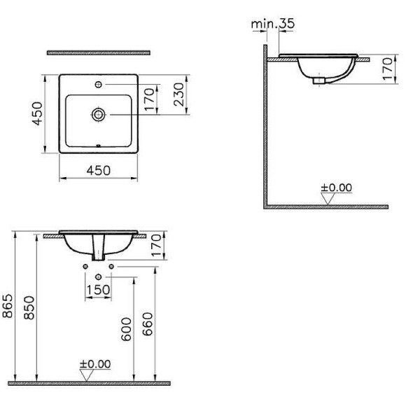 Раковина Vitra S20 45 5463B003-0001 Белая