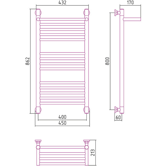 Водяной полотенцесушитель Сунержа Богема+ 800х400 00-0223-8040 с полкой Хром