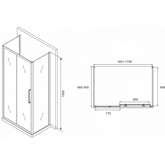 Душевой уголок Abber Schwarzer Diamant 170x90 AG30170MH-S90M-S90M профиль Хром стекло матовое Душевой уголок Abber Schwarzer Diamant 170x90 AG30170MH-S90M-S90M профиль Хром стекло матовое