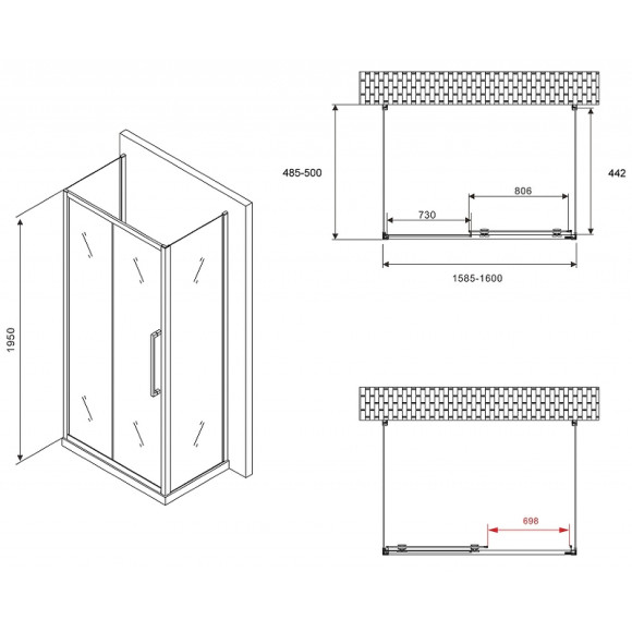 Душевой уголок Abber Schwarzer Diamant 160x50 AG30160H-S50-S50 профиль Хром стекло прозрачное Душевой уголок Abber Schwarzer Diamant 160x50 AG30160H-S50-S50 профиль Хром стекло прозрачное