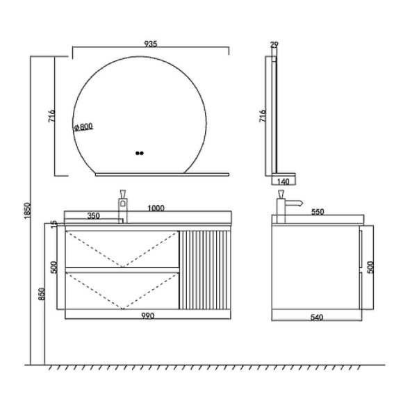 Тумба с раковиной Orans BC-2055-1000L 100 2055100L подвесная Темно-серая