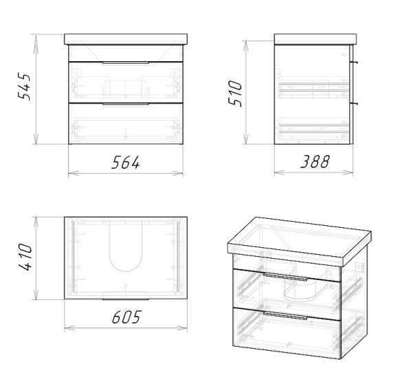 Тумба под раковину Grossman Форта 60 1060052 подвесная Темный дуб галифакс