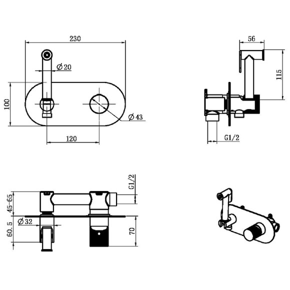 Гигиенический душ со смесителем Boheme Stick 127-GM.3 Оружейная сталь