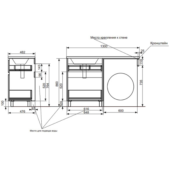 Тумба с раковиной Эстет Dallas Luxe 130 L ФР-00002267 Белая