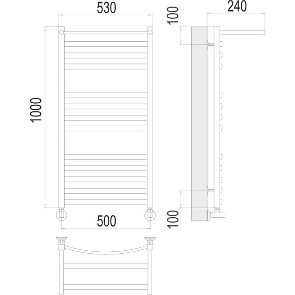 Водяной полотенцесушитель Terminus Енисей П13 500х1000 4670078529572 с полкой Хром, нижнее подключение, G 1/2" ВР, с угловым соединением Водяной полотенцесушитель Terminus Енисей П13 500х1000 4670078529572 с полкой Хром, нижнее подключение, G 1/2" ВР, с угловым соединением