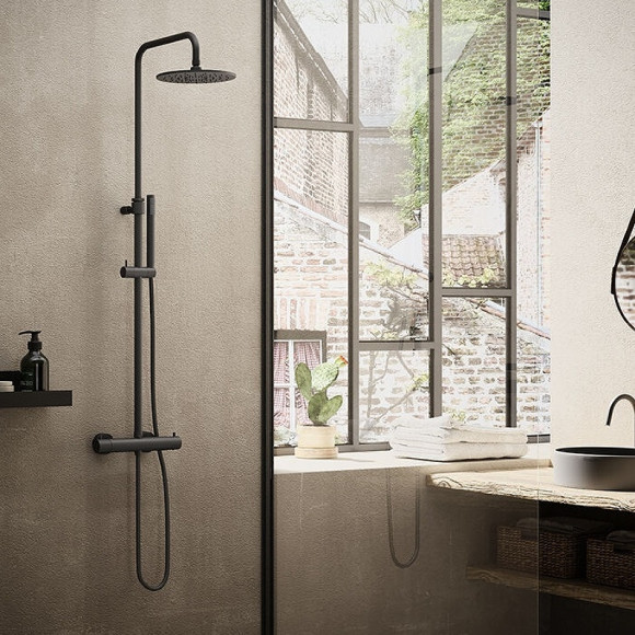 Душевая система Paffoni Mini Birillo ZCOL638LIQNO с термостатом Черная матовая Душевая система Paffoni Mini Birillo ZCOL638LIQNO с термостатом Черная матовая