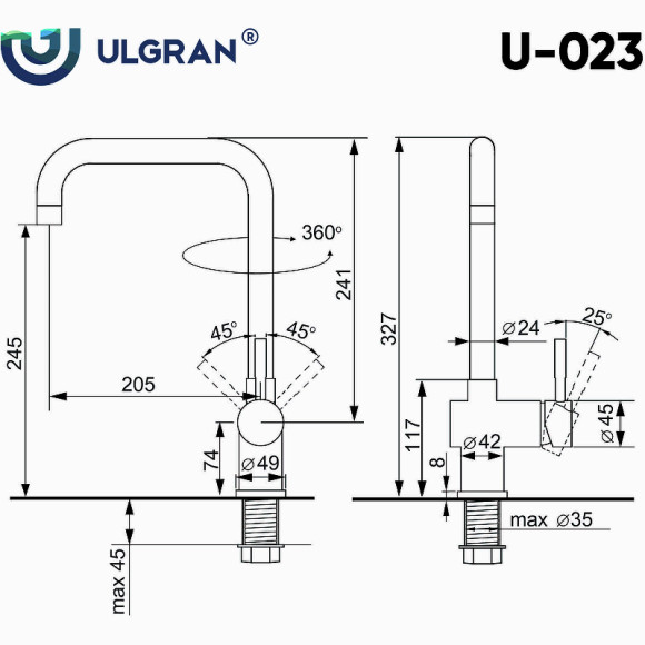 Смеситель для кухни Ulgran Classic U-023-310 Серый