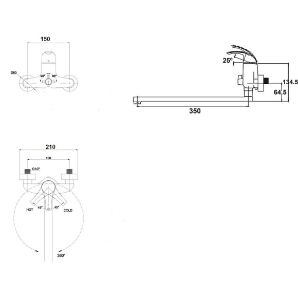 Смеситель для ванны Kaiser Nova 23055В универсальный Хром