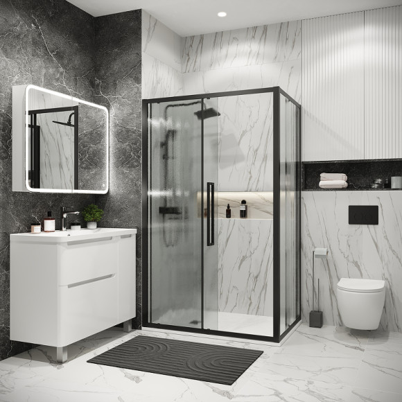 Душевой уголок Grossman Cosmo 120х70 120.K33.02.1270.21.02 профиль Черный матовый стекло шиншилла Душевой уголок Grossman Cosmo 120х70 120.K33.02.1270.21.02 профиль Черный матовый стекло шиншилла