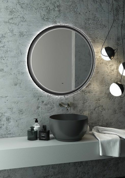 Зеркало Art&Max Napoli AM-Nap-800-DS-F с подсветкой с бесконтактным выключателем Черное матовое Зеркало Art&Max Napoli AM-Nap-800-DS-F с подсветкой с бесконтактным выключателем Черное матовое