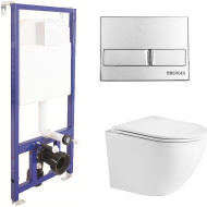 Комплект унитаза WeltWasser Merzbach 043 GL-WT 10000009939 с инсталляцией Berges Novum L3 040213 с сиденьем Микролифт и клавишей смыва Хром