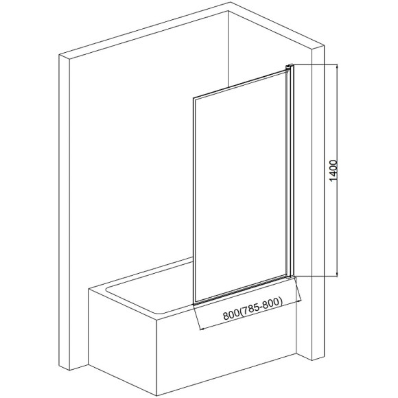 Шторка на ванну AQUAme 80 R AQM2859-R профиль Черный матовый стекло прозрачное