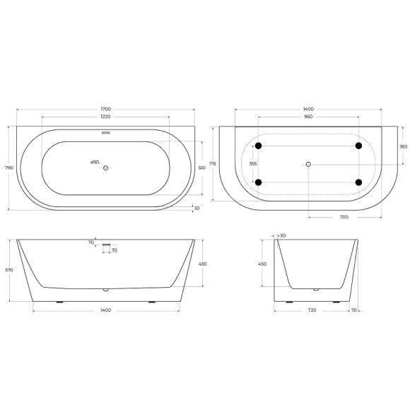 Акриловая ванна BelBagno 170x80 BB710-1700-800 без гидромассажа Акриловая ванна BelBagno 170x80 BB710-1700-800 без гидромассажа