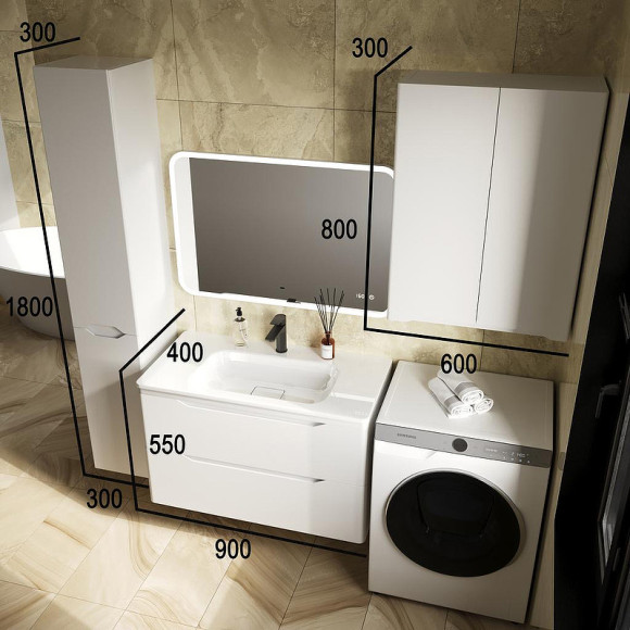 Тумба под раковину Style Line Марелла 90 Люкс Plus СС-00002413 подвесная Белый матовый антискрейтч Тумба под раковину Style Line Марелла 90 Люкс Plus СС-00002413 подвесная Белый матовый антискрейтч