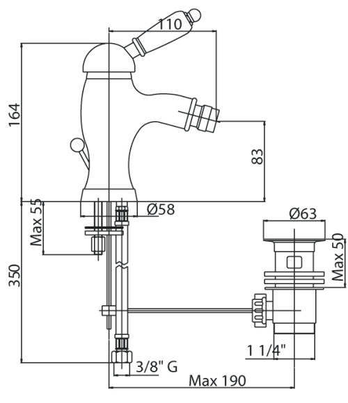 Смеситель для биде Cezares Elite ELITE-BSM1-03/24-M Золото 24 карата