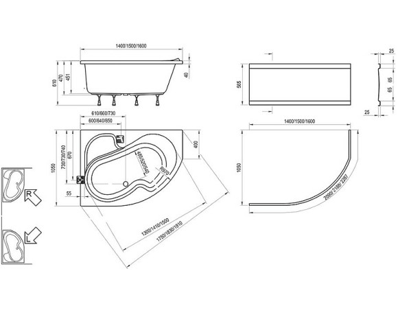 Акриловая ванна Ravak Rosa I 150x105 R CJ01000000 без гидромассажа Акриловая ванна Ravak Rosa I 150x105 R CJ01000000 без гидромассажа