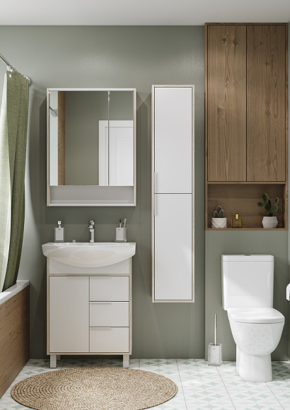 Шкаф пенал Aquaton Рико 30 1A216603RIB90 подвесной Белый Ясень фабрик